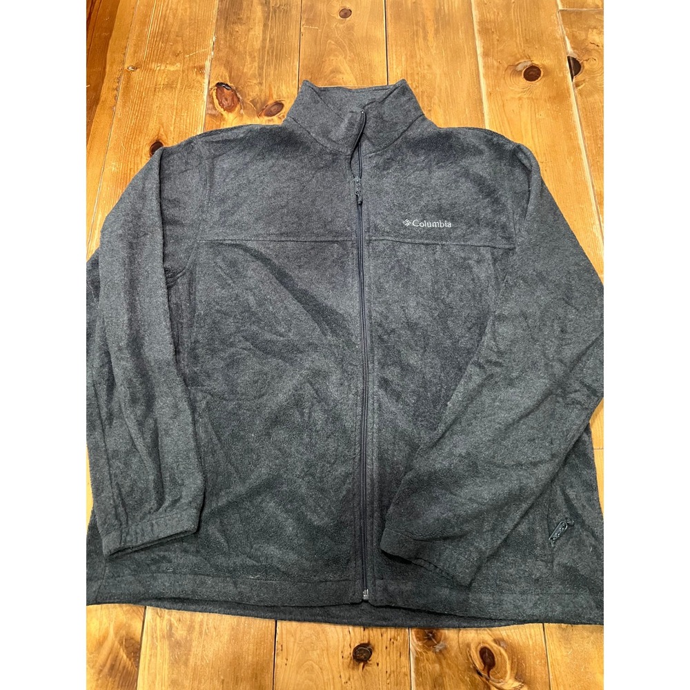 Columbia Mens XL Full Zip Fleece Jacket Charcoal Gray Mock Neck Steens Mountain